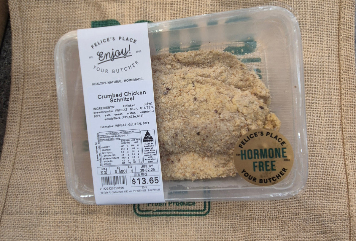 Chicken- Schnitzel ,Crumbled 500g pack ( Hormone free) Felices butcher