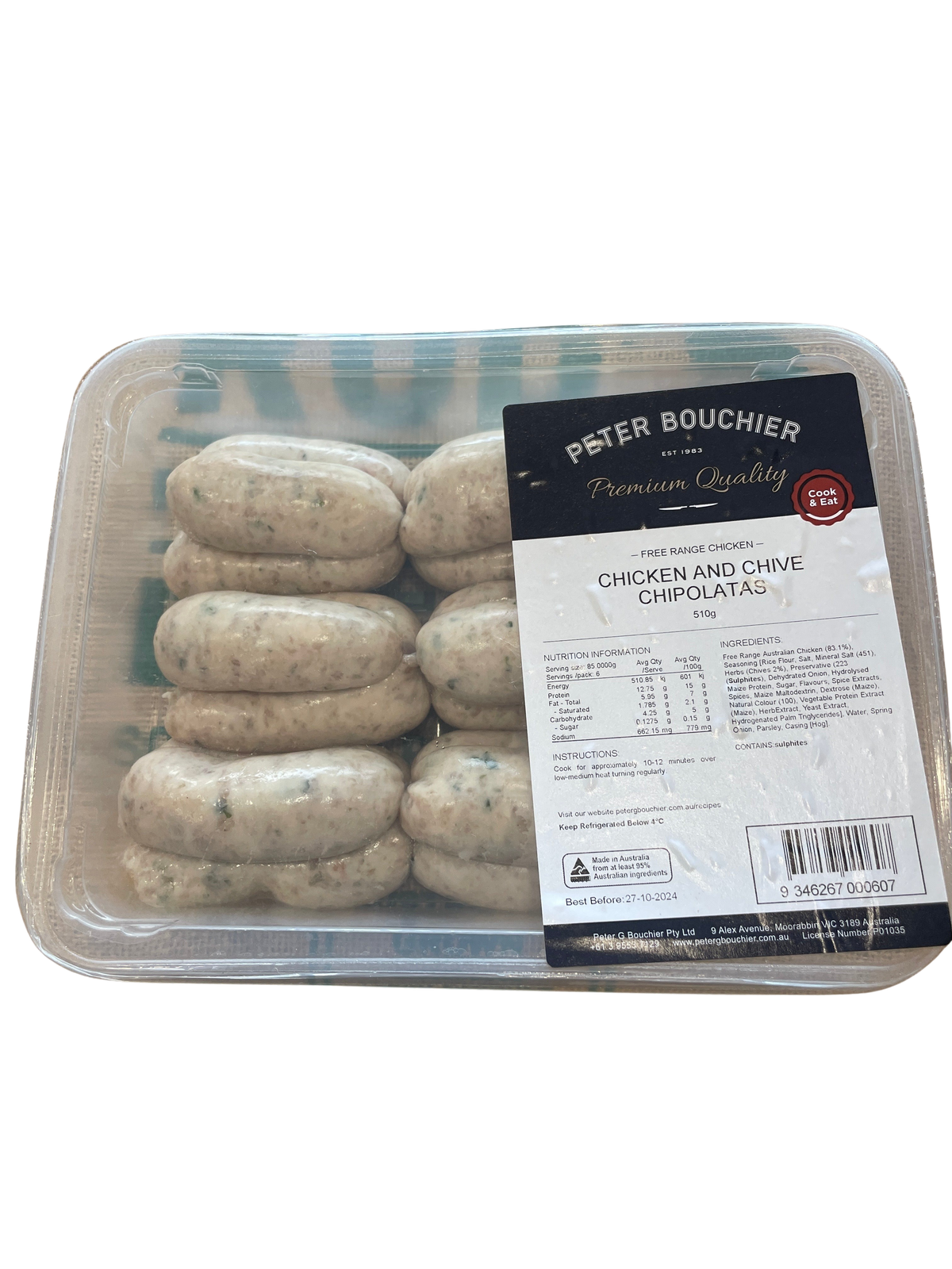 Peter Bouchier - Chicken and Chive Chipolatas, 510g