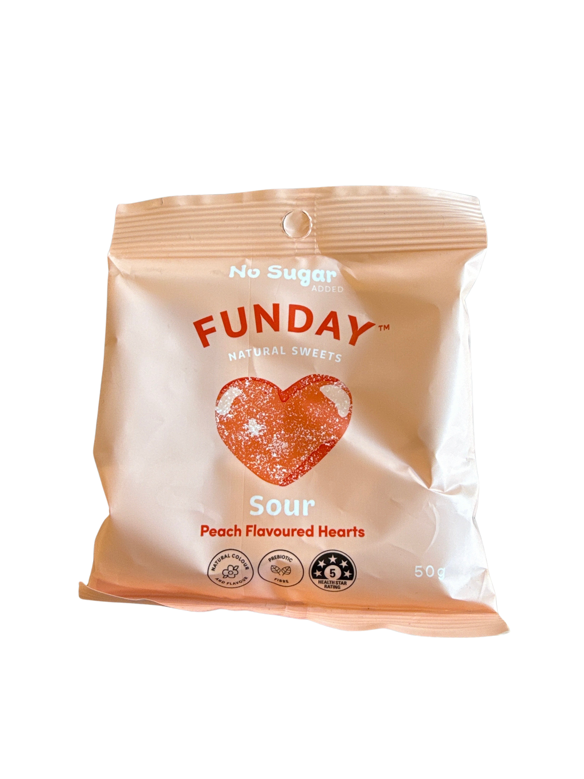 Sour Peach Hearts - Funday No Sugar Lollies 50g