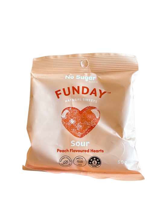 Sour Peach Hearts - Funday No Sugar Lollies 50g
